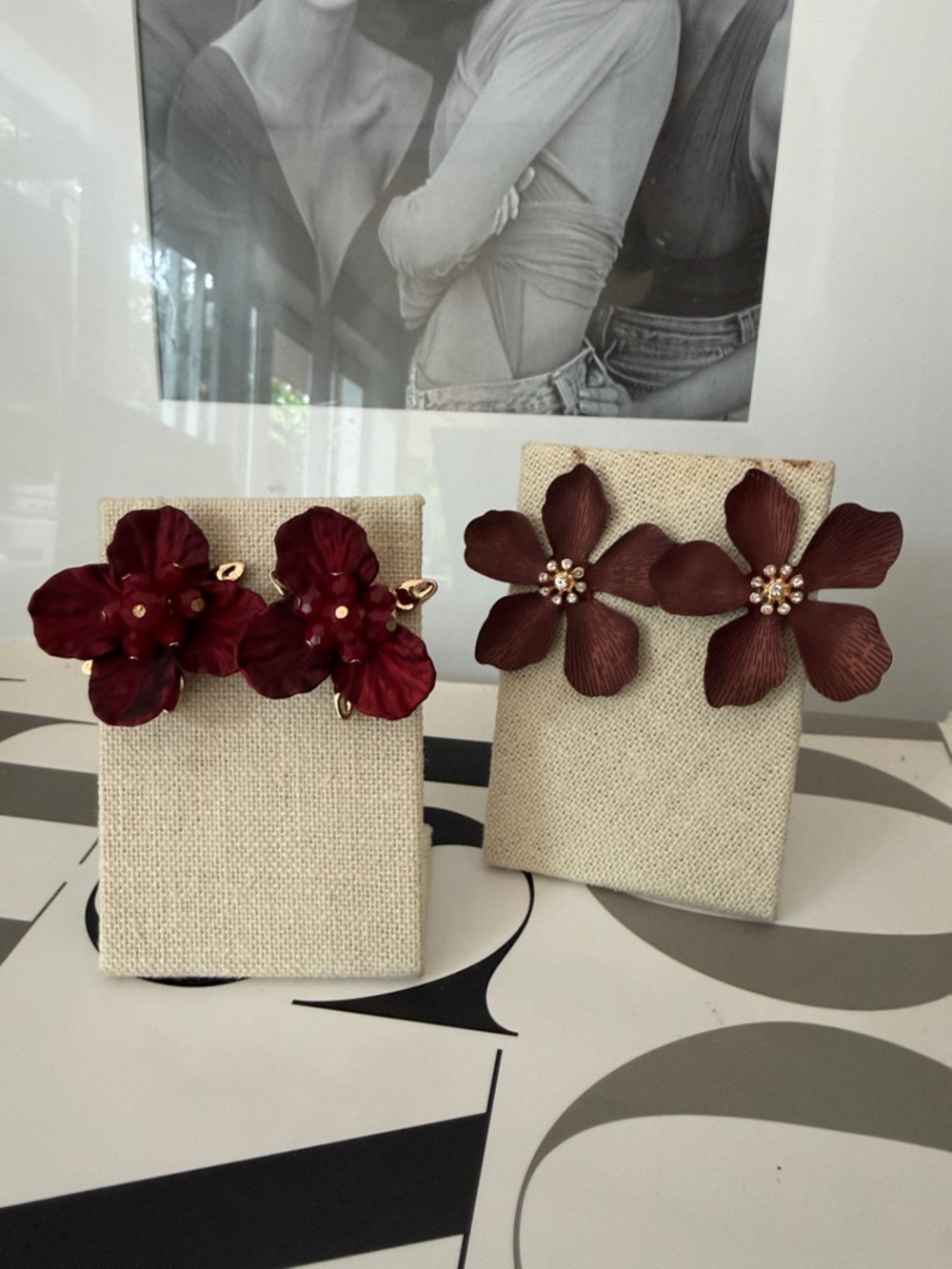 Floral Statement Earrings - Deep Burgundy Red a pair!